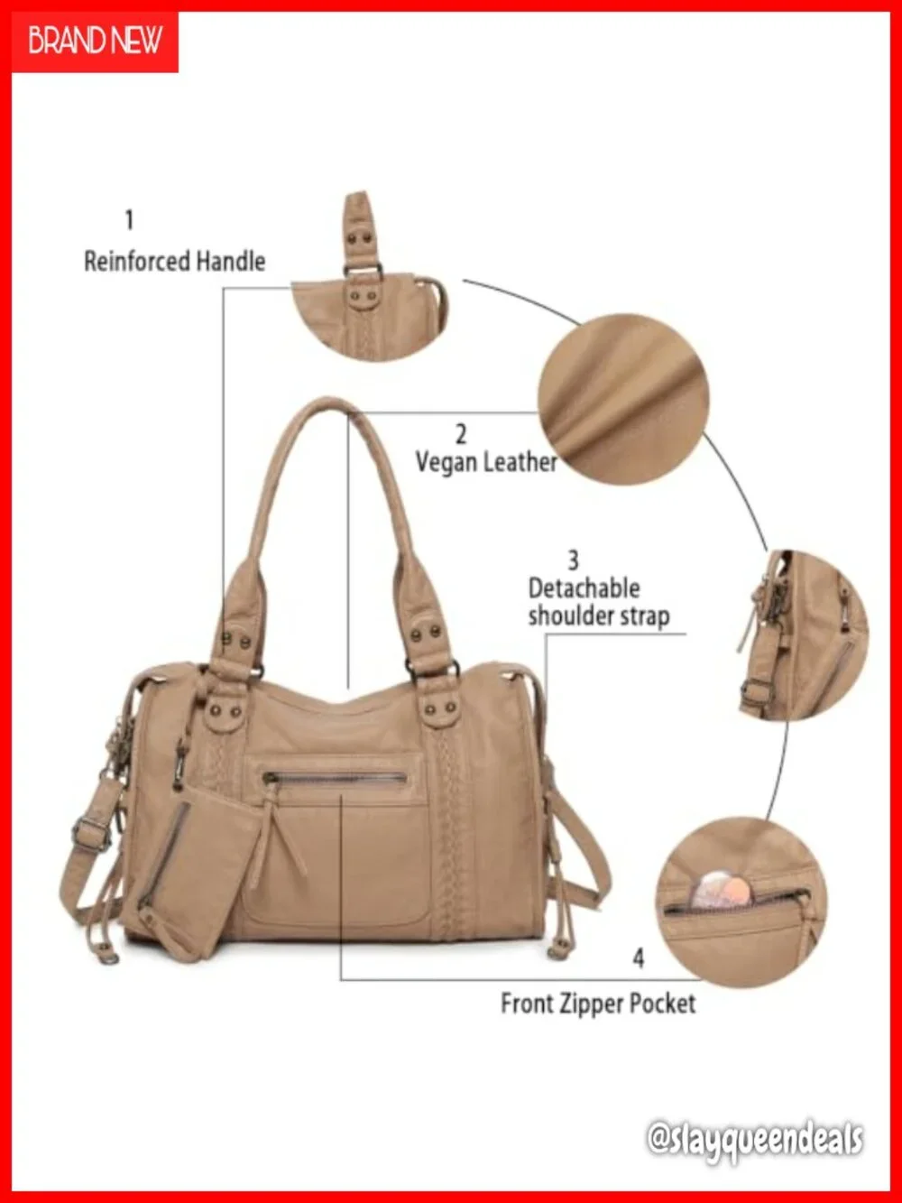 Vegan Leather Hobo Shoulder Bag Tote, Distressed Y2K, Fits 14